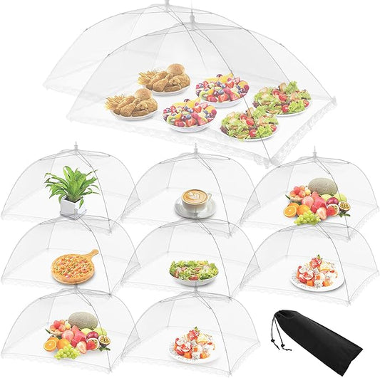 Food Covers for Outside - 10 Pack Upgraded 2 Extra Large (40"x24") & 8 Large (17"x17"), Mesh Food Covers for Outdoors,Picnic Food Covers for Outdoors Mesh, Collapsible and Reusable
