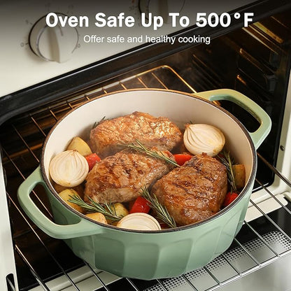 Enameled Cast Iron Dutch Oven with Lid, 3 QT Dutch Oven Pot for Bread Baking, Heavy Duty Cast Iron Pot for Braising, Cook, Bake, Refrigerate Safe across All Cooktops (Pistachio Green,3 QT)