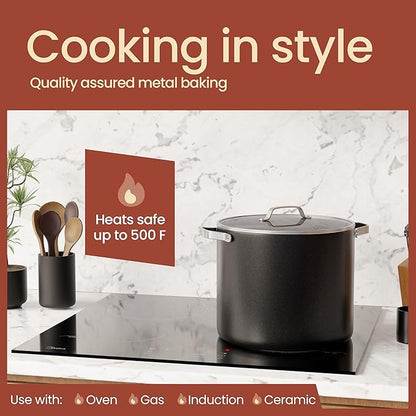 Bakken 12.5 Quart Ceramic Coated Stock Pot with Lid, Easy Clean Nonstick Pot, Tempered Glass Lid, Riveted Stainless Steel Handles, Oven Safe Up To 500°F, PTFE & PFAS Free, All Stove Compatible, Black - Image 3
