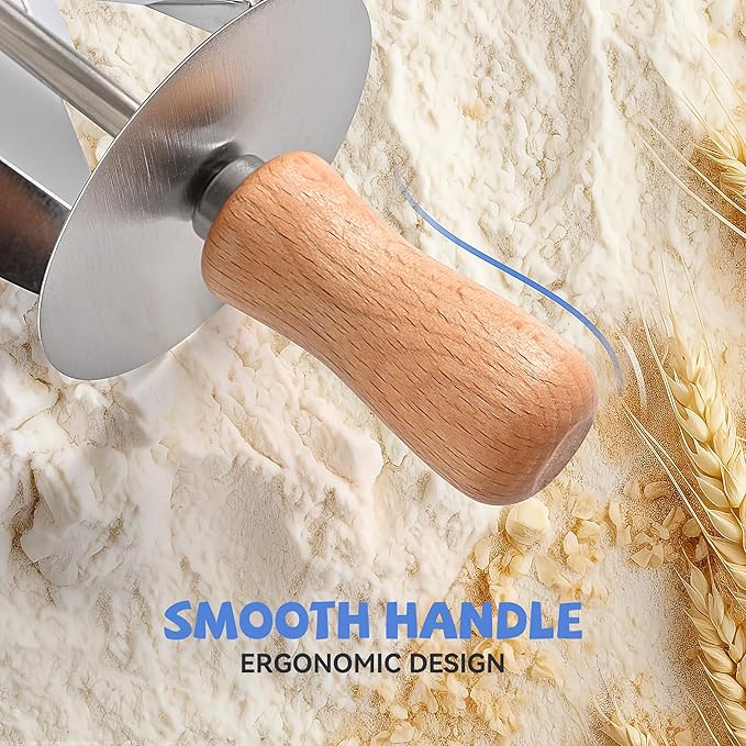 Stainless Steel Croissant Cutter, Irregular Roller Cutter with Wooden Handle, Useful Kitchen Baking Tool