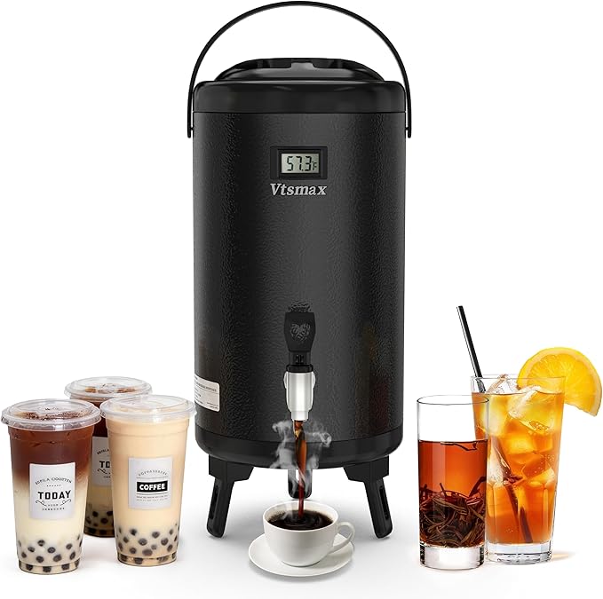 Commercial Insulated Beverage Dispenser with Stand, 2 Gallon Stainless Steel Hot & Cold Drink Dispenser with Temperature Display, Spigot for Tea and Coffee(Black) by Vtsmax