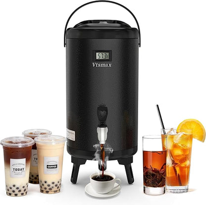 Commercial Insulated Beverage Dispenser with Stand, 2 Gallon Stainless Steel Hot & Cold Drink Dispenser with Temperature Display, Spigot for Tea and Coffee(Black) by Vtsmax