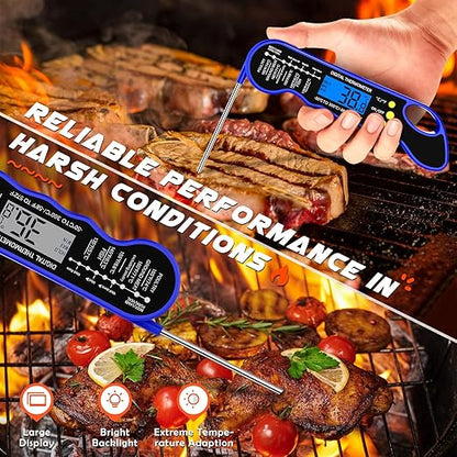 TRAUSI Instant Read Meat Thermometer, Fast & Accurate Digital Food Thermometer with Backlight, Waterproof & Magnet for Grilling, Cooking, BBQ, Smoker, Baking, and Candy Making Blue - Image 2