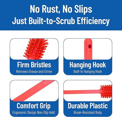 SPARTA Large Water Bottle Brush Ideal for Wide-Mouth Jars, Bottles and Tumblers, Dishwashing Tool with Handle for Home and Commercial Kitchens, Plastic, 12 Inches, Red, (Pack of 6)