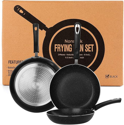Nonstick Frying Pan Set-3-Pieces Skillet Set Induction Compatible,8 Inch,9.5 Inch and 11 Inch Omelette Pan with Bakelite Handles - Image 9