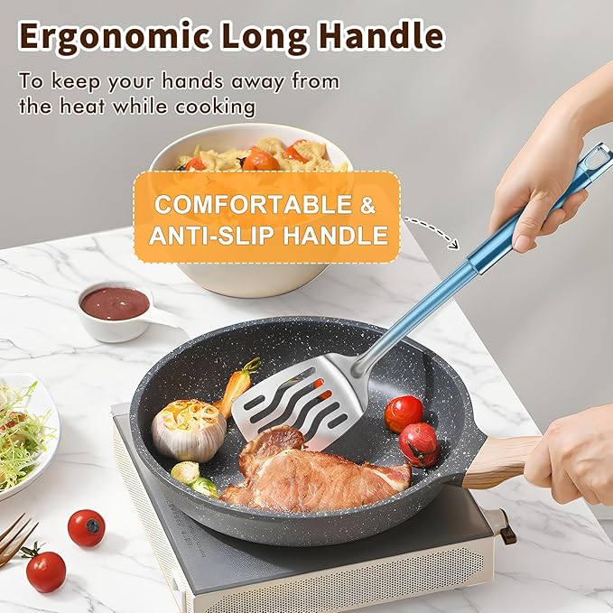 2 Pcs Stainless Steel Spatulas Set, Metal Spatula Solid & Slotted Turner, Heavy Duty Sturdy Spatula for Kitchen Use, High Heat Resistant Cooking Utensils for Fish Eggs Pancakes, Easy to Clean, Silver - Image 3