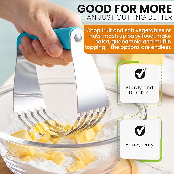 Spring Chef Large Dough Blender for Baking, Heavy Duty Dough Cutter Tool, Stainless Steel Puff Pastry Cutter Tool with Sharp Blades, Dishwasher Safe Manual Pastry Blender for Easy Mixing - Teal - Image 5