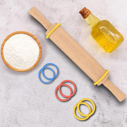 Classic Wooden Rolling Pin with Handle and Pastry Mat for Fondant, Pizza, Pies, Cookies, Rolling Pin for Baking with 3 Multi-Color Thickness Rings, 17" x 2.5" Natural Beechwood - Image 8