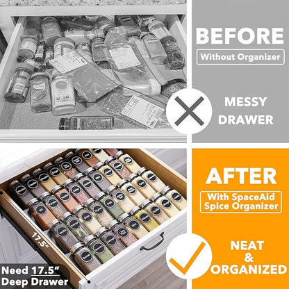 SpaceAid Spice Drawer Organizer with 36 Spice Jars, 386 Spice Labels, 4 Tier Seasoning Rack Tray Insert for Kitchen Drawers, 16.75" Wide x 17.5" Deep - Image 2