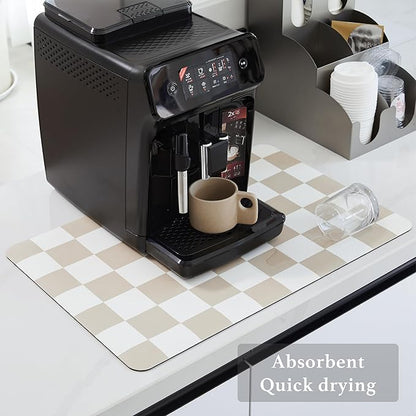 Ohocut Checkered Dish Drying Mat for Kitchen Counter, Coffee Bar Station Accessories, Retro Cute Aesthetic Modern Absorbent Drainer Mat Kitchen Drying Mat Easy Clean, Beige 12" x 19" - Image 4