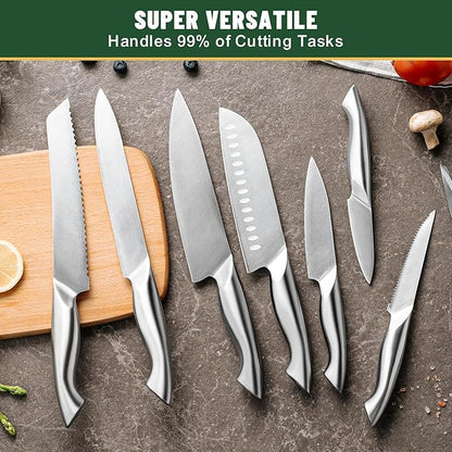 Knife Set, EWFEN 14-Piece Kitchen Knife Set with Block, German Stainless Steel Knives with Built-in Knife Sharpener, Anti-Slip Sharp Knives Set for Kitchen, Dishwasher Safe, Curved Handle - Image 8