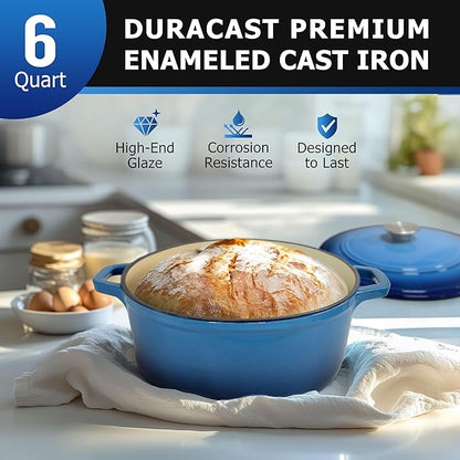 Mueller 6qt Enameled Cast Iron Dutch Oven, Heavy-Duty Casserole and Braiser Pan with Lid and Knob, Oven-Safe up to 500° F & Across All Cooktops, Aqua Blue - Image 2
