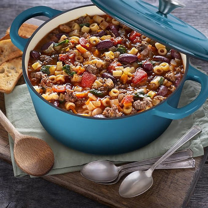 E-far 3 Qt Enameled Cast Iron Dutch Oven with Lid, Small Round Nonstick Dutch Oven Pot for Bread Baking Braising Stews Roasting Cooking, Heavy Duty, Induction & Oven Safe - Teal Mist