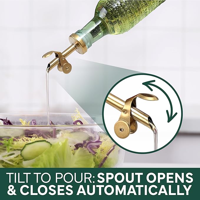 COOK WITH COLOR Glass Olive Oil Bottle Dispenser - 2 Pack- 17oz Oil and Vinegar Cruet - Olive Oil Carafe Decanter for Kitchen, Champagne Bubbles, Green - Image 7