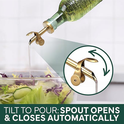 COOK WITH COLOR Glass Olive Oil Bottle Dispenser - 2 Pack- 17oz Oil and Vinegar Cruet - Olive Oil Carafe Decanter for Kitchen, Champagne Bubbles, Green - Image 7