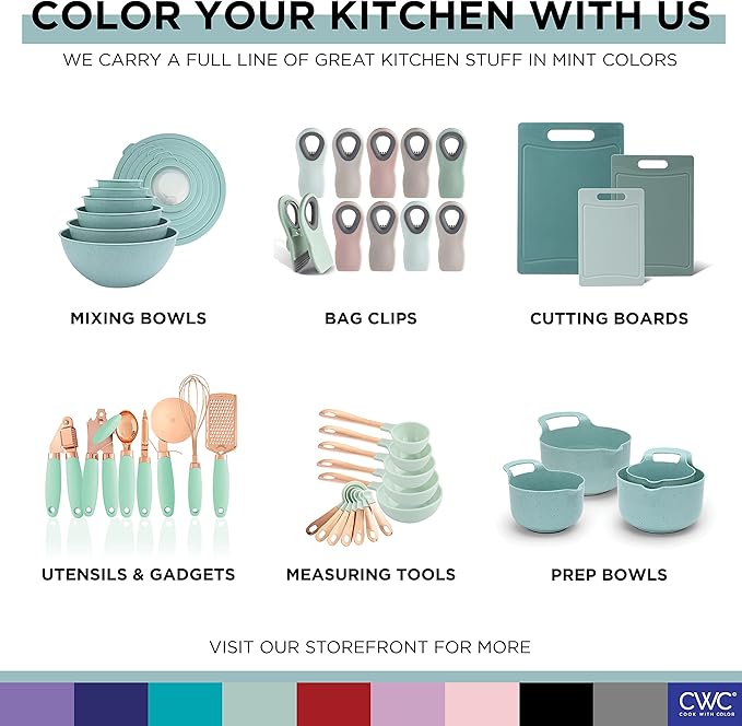 COOK WITH COLOR Prep Bowls with Lids- Wide and Deep Nesting Plastic Small Mixing Bowl Set with Lids, 12 Piece Set - Deep Bowls, Mint - Image 8