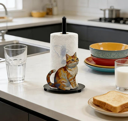 Cat Paper Towel Holder Countertop, Freestanding Paper Roll Holder, Easy One-Handed Tear Kitchen Paper Towel Stand with Weighted Base, Cute Animal Home Decor for Kitchen and Bathroom Countertop(1 Pack)