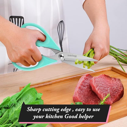 iBayam Kitchen Scissors - All Purpose Heavy Duty Meat Scissors, Poultry Shears, Dishwasher Safe, Stainless Steel, 2-Pack, Pastel Pink, Mint Blue - Image 6