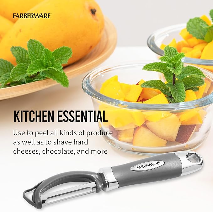Farberware Pro2 Vegetable Peeler, Euro Peeler with Razor-Sharp Stainless Steel Blade, Swivel Peeler for Potatoes, Fruits, and Vegetables, Built-In Bud Remover, Dishwasher Safe - Image 3