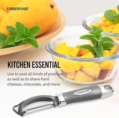 Farberware Pro2 Vegetable Peeler, Euro Peeler with Razor-Sharp Stainless Steel Blade, Swivel Peeler for Potatoes, Fruits, and Vegetables, Built-In Bud Remover, Dishwasher Safe - Image 3