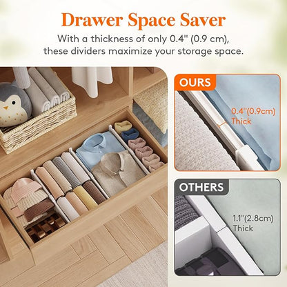 Lifewit 4" Tall 14 Pack Drawer Dividers, 27-42cm/10.5-16.5" Expandable Drawer Divider for Clothes, Adjustable Dresser Drawer Organizers, Drawers Separators for Dresser/Bathroom/Closet/Kitchen White