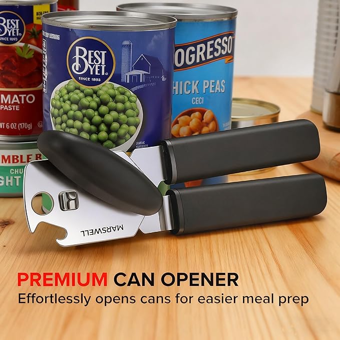 MARSWELL Manual Can Opener with Comfy Grip, Easy Turn Knob & Magnetic Lid Lifter, Smooth Cutting Hand Held Can Opener for Seniors, Arthritis & Weak Hands, Heavy Duty Kitchen Tool, Black - Image 8