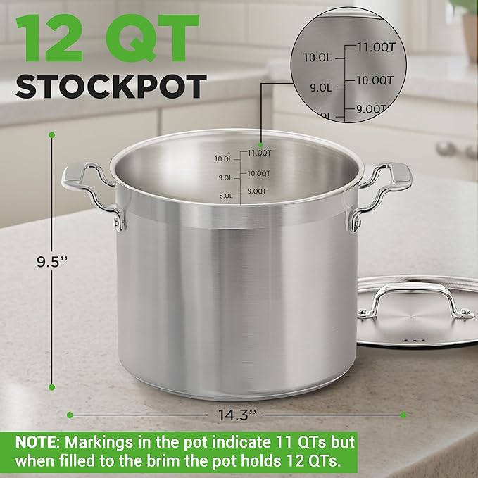 NutriChef 12-Quart Stainless Steel Stockpot with Stainless Steel Lid - 18/8 Food Grade Heavy Duty Large Stock Pot for Stew & Soup, Works w/Induction - Image 3