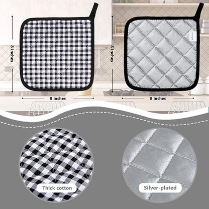 Joyhalo 4 Pack Pot Holders for Kitchen,Cotton Oven Holder with Great Heat Resistance,Non Slip Hot Pads for Kitchen Clearance,Black Buffalo Plaid - Image 2