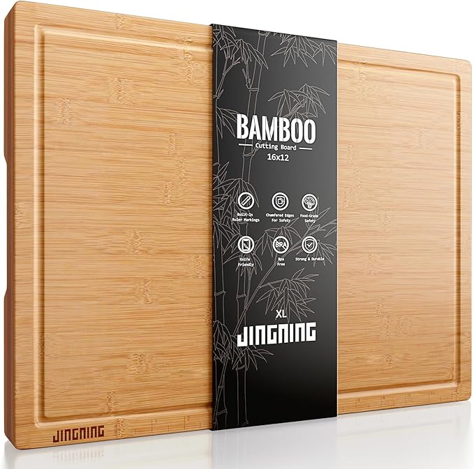 JINGNING Large Wooden Cutting Boards for Kitchen for Chefs – Anti-Cut Chopping Board with Laser Engraved Inch Ruler, Charcuterie Accessories, Meal Prep,16 * 12 Inch