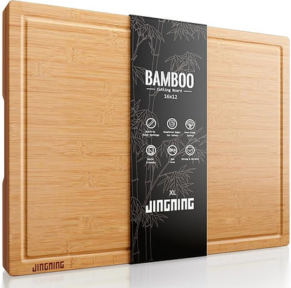 JINGNING Large Wooden Cutting Boards for Kitchen for Chefs – Anti-Cut Chopping Board with Laser Engraved Inch Ruler, Charcuterie Accessories, Meal Prep,16 * 12 Inch