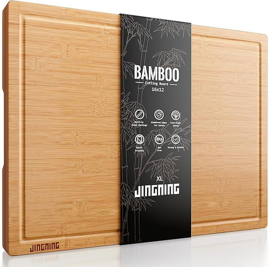 JINGNING Large Wooden Cutting Boards for Kitchen for Chefs – Anti-Cut Chopping Board with Laser Engraved Inch Ruler, Charcuterie Accessories, Meal Prep,16 * 12 Inch