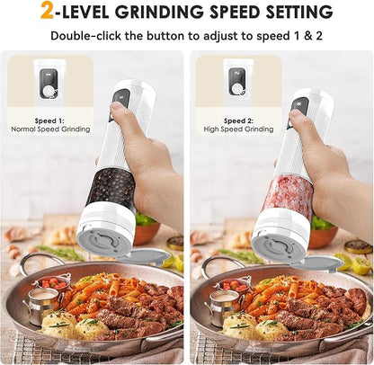 Electric Salt and Pepper Grinder Set, Upgrade 2-Speed Setting, External 5 Adjustable Coarseness, Rechargeable Automatic Salt & Pepper Shakers Mill with Battery Display, Storage Base & Led Light, White - Image 4