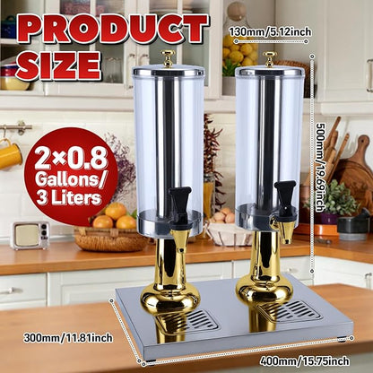 2-Gallon Drink Dispenser with Stainless Steel Drip Tray - Party Beverage Juice Lemonade Iced Tea Water Dispenser for Church Events, Catering, Family Gatherings & Outdoor (GOLD)