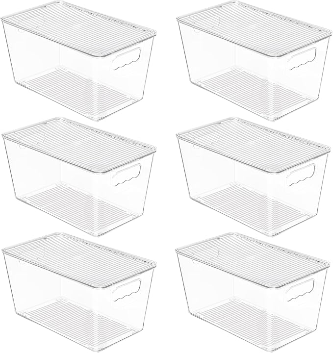 Vtopmart 6 Pack Clear Stackable Storage Bins with Lids, Medium Plastic Containers with Handle for Pantry Organizer and Storage,Perfect for Kitchen,Fridge,Cabinet, Closet,Bathroom Organization by Vtopmart