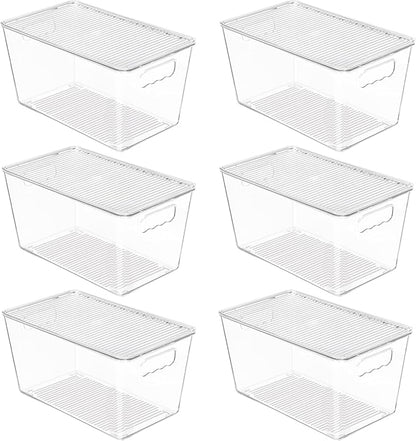 Vtopmart 6 Pack Clear Stackable Storage Bins with Lids, Medium Plastic Containers with Handle for Pantry Organizer and Storage,Perfect for Kitchen,Fridge,Cabinet, Closet,Bathroom Organization by Vtopmart