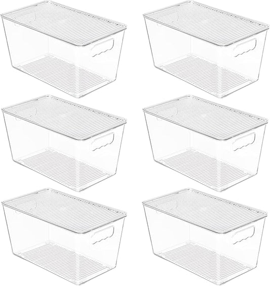 Vtopmart 6 Pack Clear Stackable Storage Bins with Lids, Medium Plastic Containers with Handle for Pantry Organizer and Storage,Perfect for Kitchen,Fridge,Cabinet, Closet,Bathroom Organization by Vtopmart