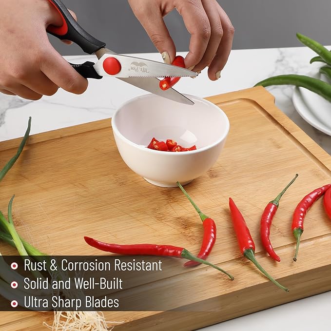 Mr. Pen- All Purpose Kitchen Shears with Protective Sheath, 8 Inch, Dishwasher Safe, Stainless Steel Food Scissors with Micro-Serrated Blades, Durable Utility Kitchen Shears, Black & Red - Image 4