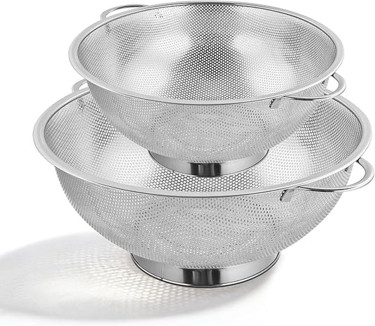 Kaishun Stainless Steel Colander and Strainer Set(5-Quart and 3-Quart), Strainer for Kitchen Food, Dishwasher Safe