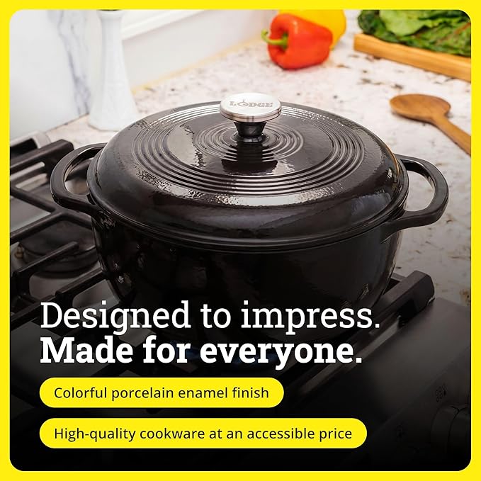 Lodge Essential Enamel Cast Iron Dutch Oven - Perfect for Bread Baking, Braising, Marinating & Slow Cooking - Features Moisture-Sealing Lid & Dual Handles - Kitchen Essentials - 6 Quarts - Midnight Chrome - Image 6
