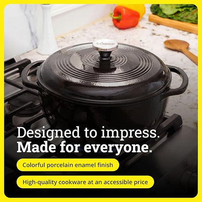 Lodge Essential Enamel Cast Iron Dutch Oven - Perfect for Bread Baking, Braising, Marinating & Slow Cooking - Features Moisture-Sealing Lid & Dual Handles - Kitchen Essentials - 6 Quarts - Midnight Chrome - Image 6