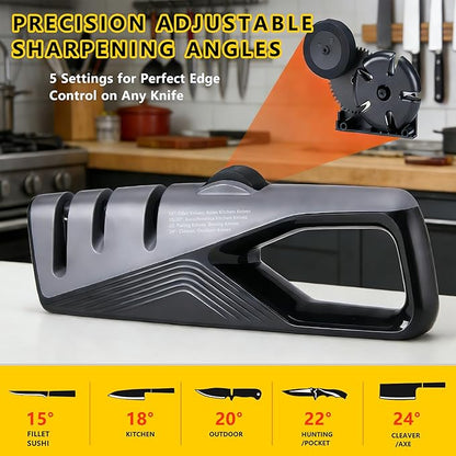 Knife Sharpener, 5 Adjustable Angle, 3 in 1 Professional Chef's Kitchen Knife Accessories, Kitchen Blade & Scissors Sharpening Tool, Versatile Manual Knife Sharpener, Easy to Use, for Kitchen Knife - Image 3