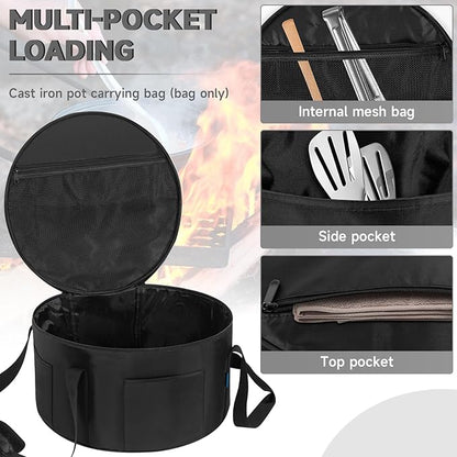 Dutch Oven Bag for 14 Inch,Durable Camp Dutch Oven Storage Bag,Carry Bag Extra Pockets and Sturdy Handles