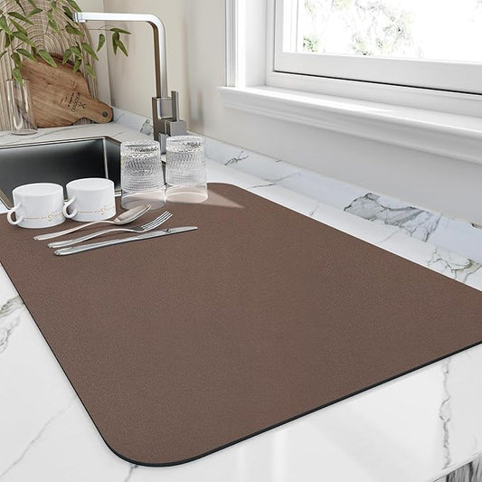 HotLive Dish Drying Mat for Kitchen Counter, Heat Resistant Drainer Mats with Non-slip Rubber Backed, Hide Stain Kitchen Super Absorbent Draining Mat, Easy to Clean Dish Rack Pad, Brown 16"x20" by HotLive