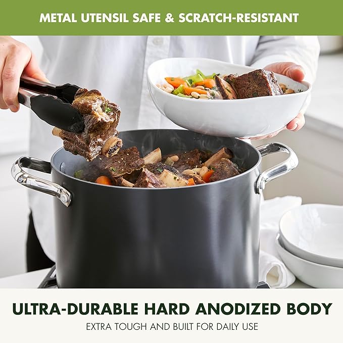 GreenPan Valencia Pro Hard Anodized Healthy Ceramic Nonstick 8QT Stock Pot with Lid, PFAS-Free, Induction, Dishwasher Safe, Oven Safe, Gray - Image 6