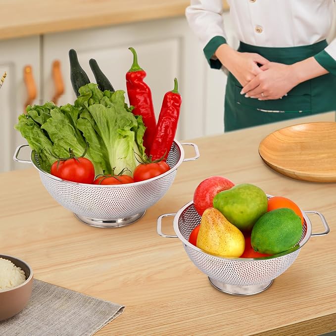 2PCS Colander for Kitchen, 3QT and 5QT, Stainless Steel Colander Strainer with Handle for Fruits Vegetables Cooking Food, Dishwasher Safe - Image 6