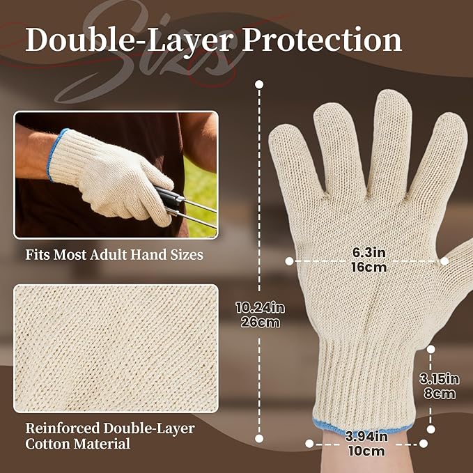 Hovico Heat Resistant Oven Gloves, Ove Glove BBQ Gloves Heat Resistant Cooking Oven Mitts with Fingers Grilling Glove, Full Hand Protection, Grill Gloves for Outdoor Hot Food Handling (Set of 2) - Image 2