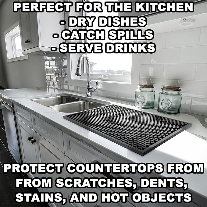 AXIESO 2 Pack Silicone Bar Mat - 1/2 Inch Thick Heat-Resistant and Food Safe Drip Mat - Spill Mats for Counter Top - Kitchen Service Mat, Coffee Bar, Restaurant - Drying Mat - 18 x 12 Inches - Image 9