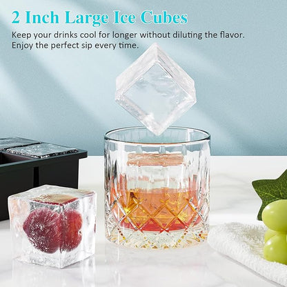Large Ice Cube Tray for Whiskey: 2inch Big Silicone Ice Trays with Lid for Whisky - 3Pack Old Fashioned Ice Cube Trays for Cocktail - Huge Square Cubed Bourbon Ice Cube Maker - Image 4