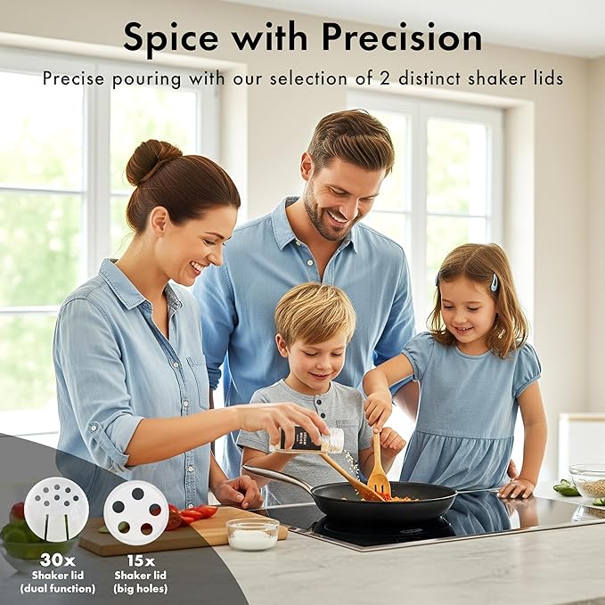 EDELHAUS Glass Spice Jars with Label and Black Lids (36 x 4oz) Spice Containers with 240 Labels, Shaker Inserts, Steel Funnel, Empty Square Empty Square Seasoning Organizer - Image 4