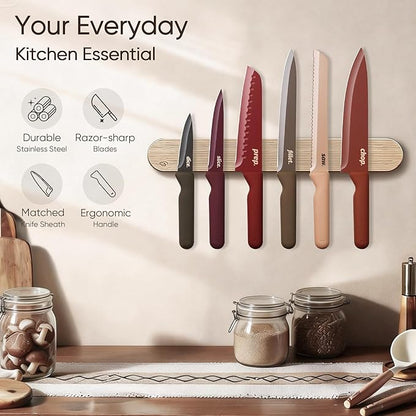 CAROTE Knife Set, 13 Pcs Kitchen Knife Set with Letter, 6 Stainless Steel Knives with Nonstick Ceramic Surface & Blade Guards, Kitchen Shears, Dishwasher Safe, Ergonomic Handles - Image 9